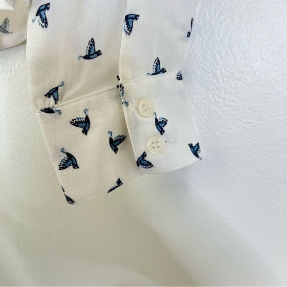 & Other Stories Bird Print Long Sleeve Button Up Shirt Blouse Size 4 in White - Picture 7 of 9